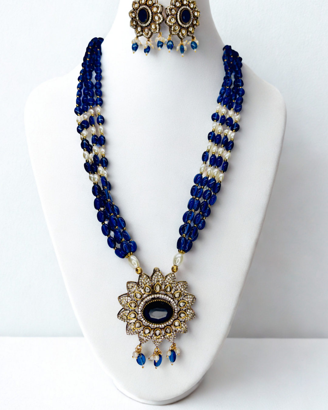 Royal Multistrand Kundan Beaded Long Necklace Set