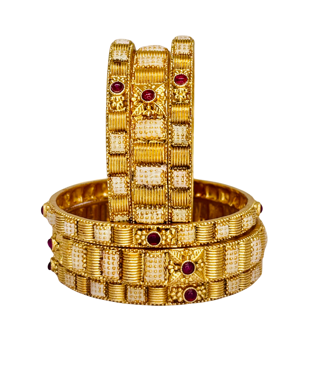 Traditional Gold Bangles with Ruby Accents