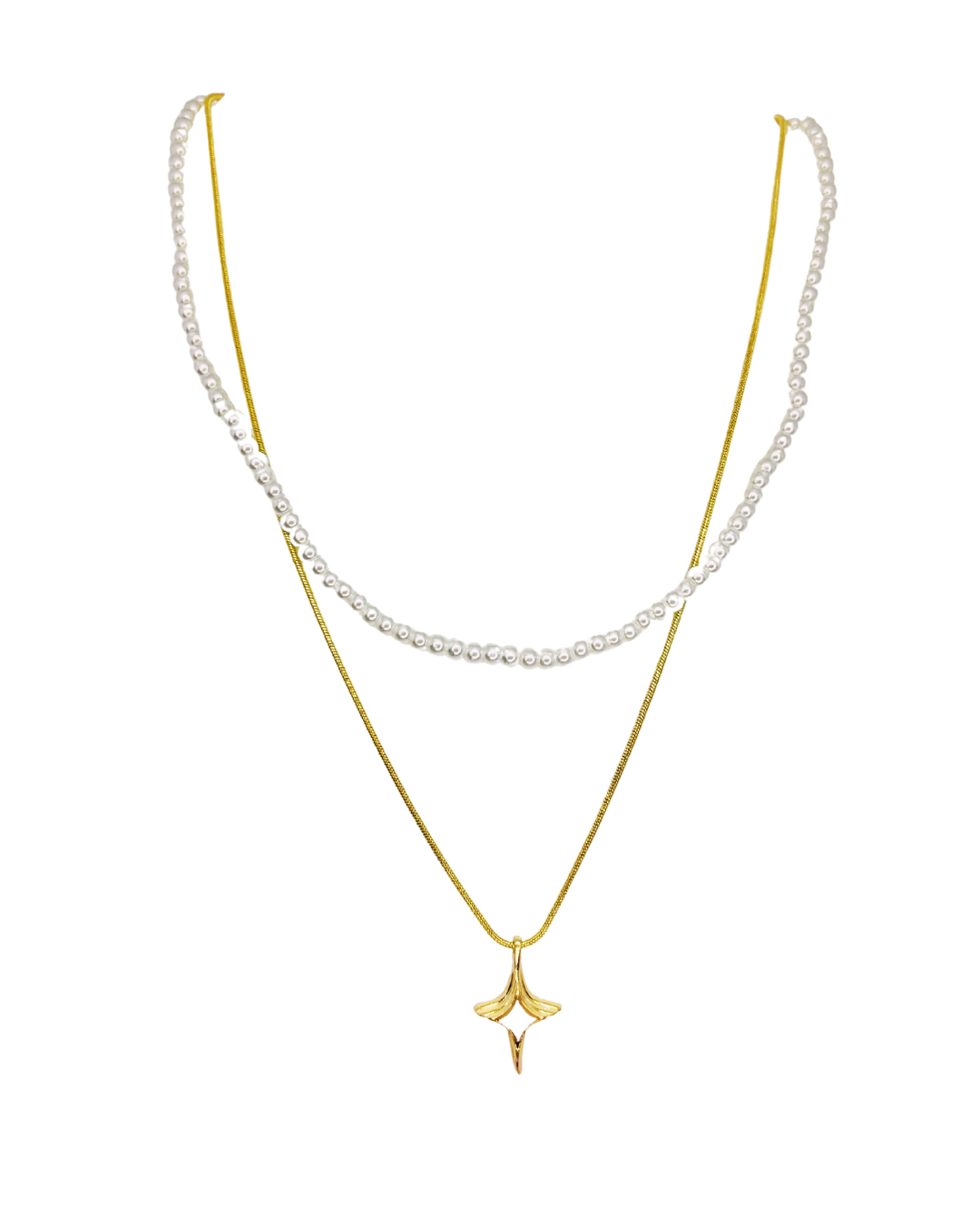 Dual-Layer Pearl and Pendant Korean Necklace.