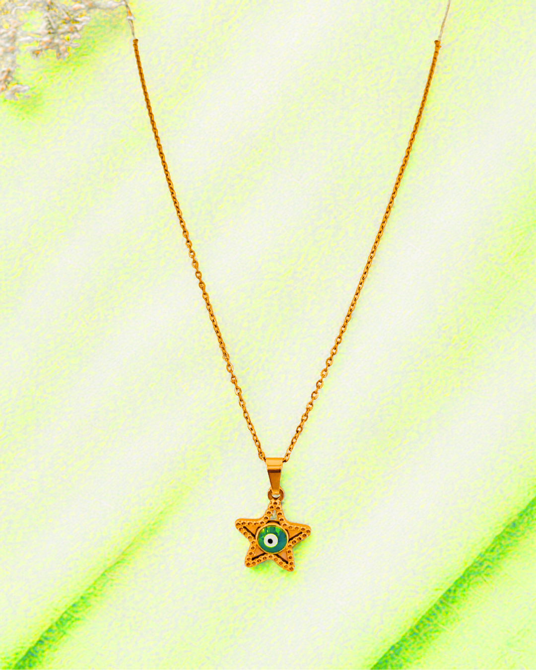 Golden Star Evil Eye Pendant Korean Necklace