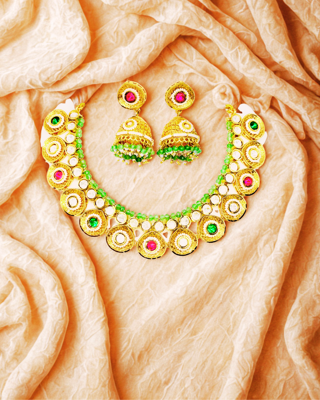 Traditional Choker Necklace Set with Jhumka Earrings