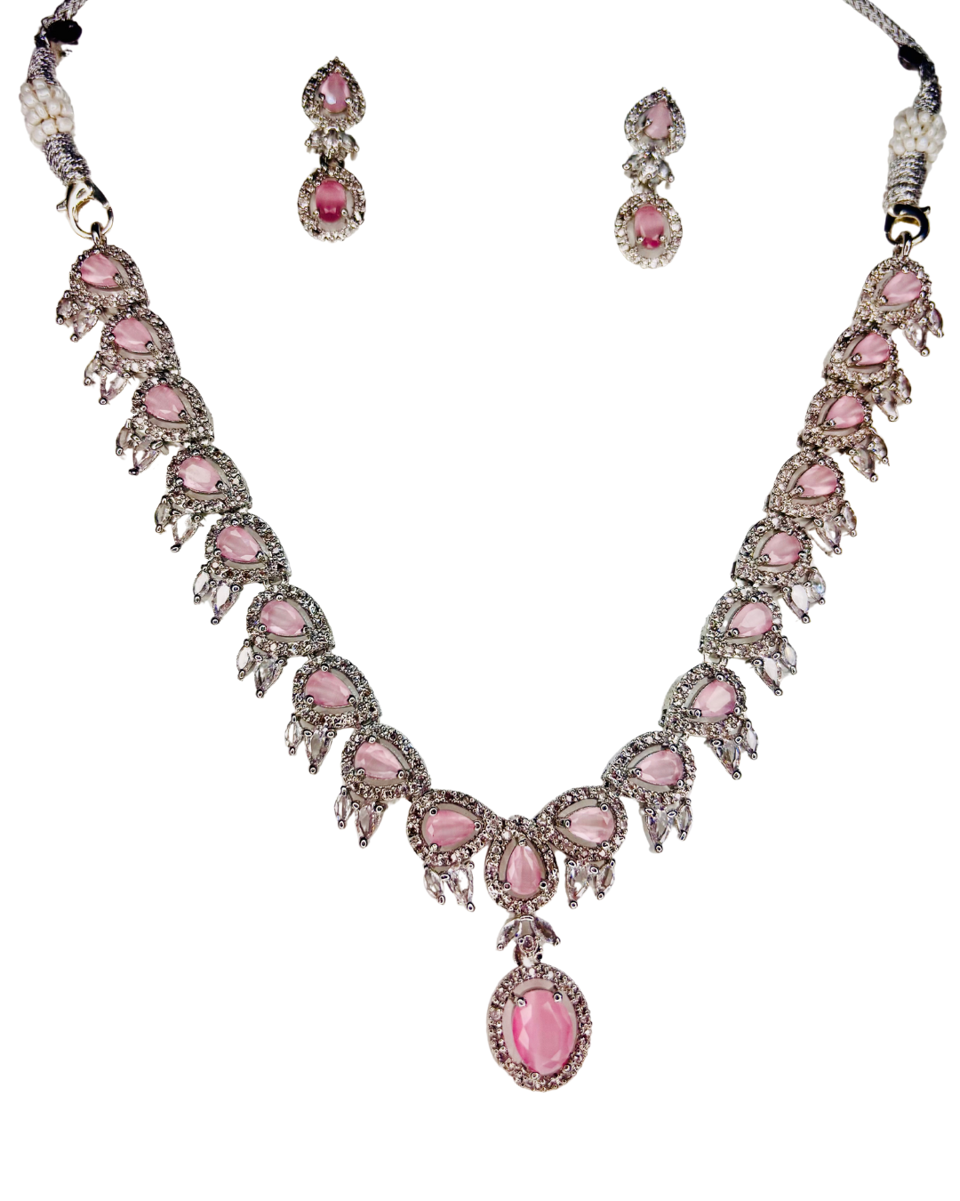 Blush Pink Stone AD Necklace Set