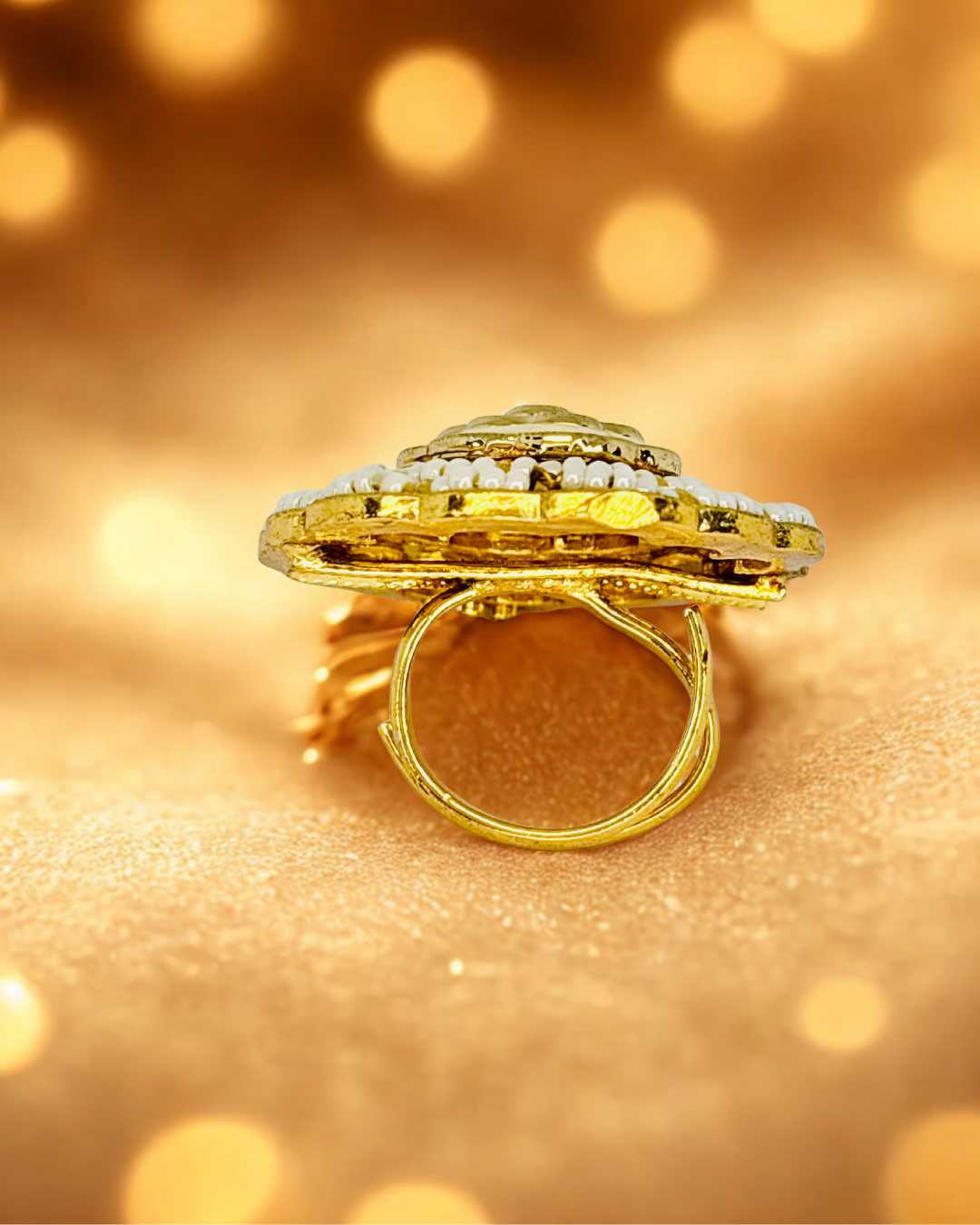 Yellow Meenakari Kundan Cocktail Ring