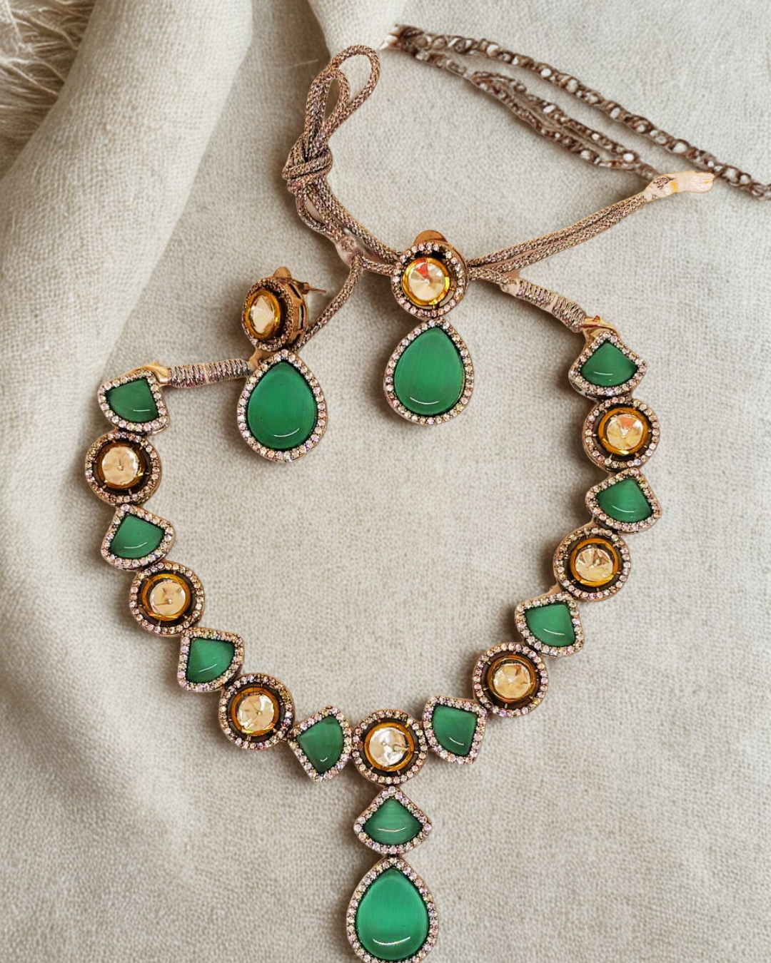 Emerald Elegance Kundan Necklace Set
