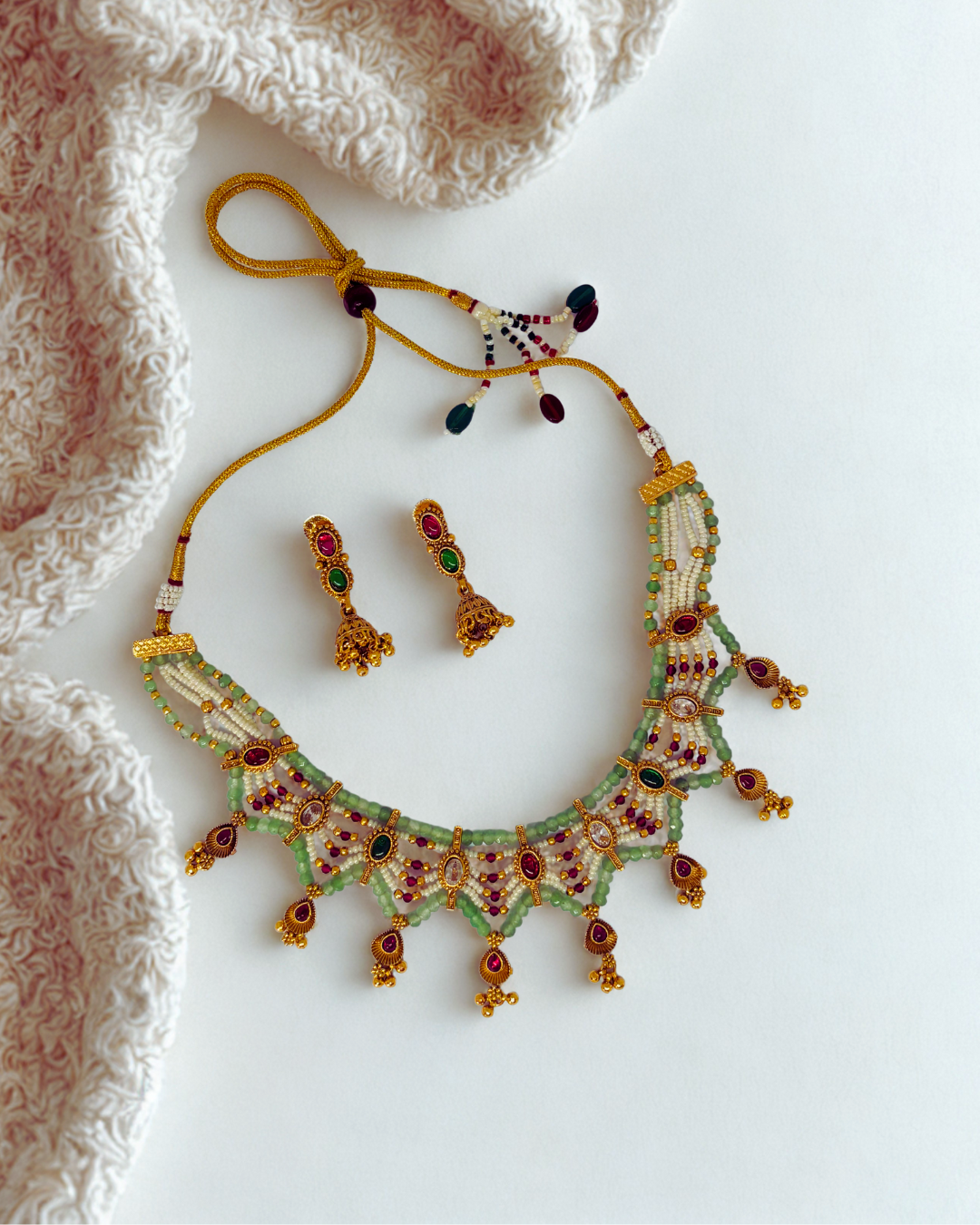 Heritage Beaded  Kundan Temple Set