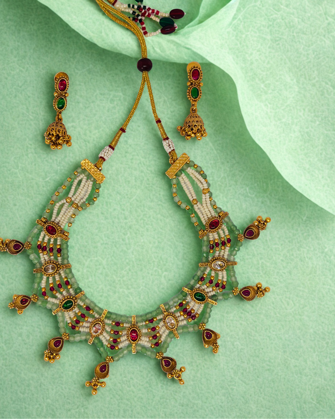 Heritage Beaded  Kundan Temple Set