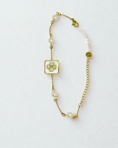 Pearl Clover Charm korean Bracelet