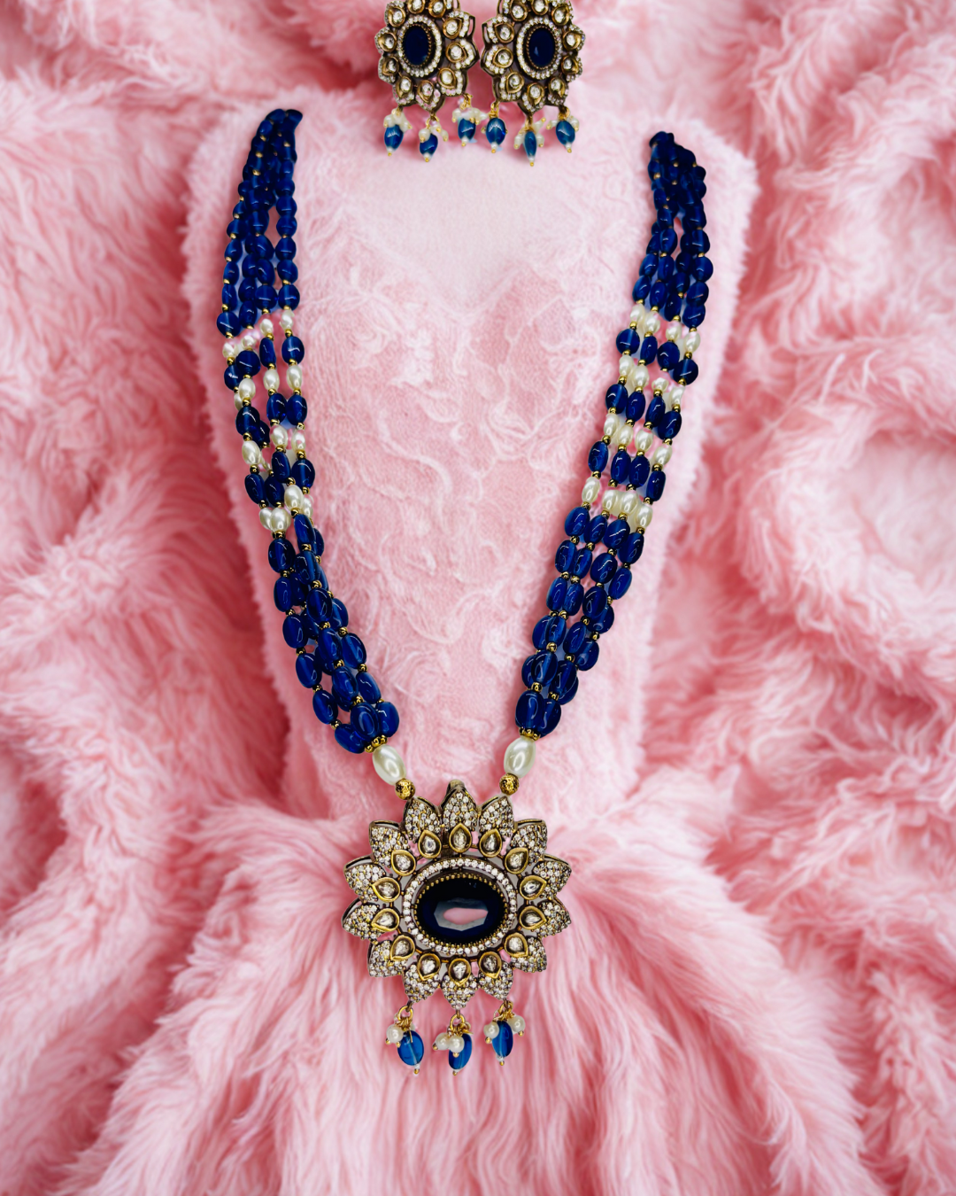 Royal Multistrand Kundan Beaded Long Necklace Set