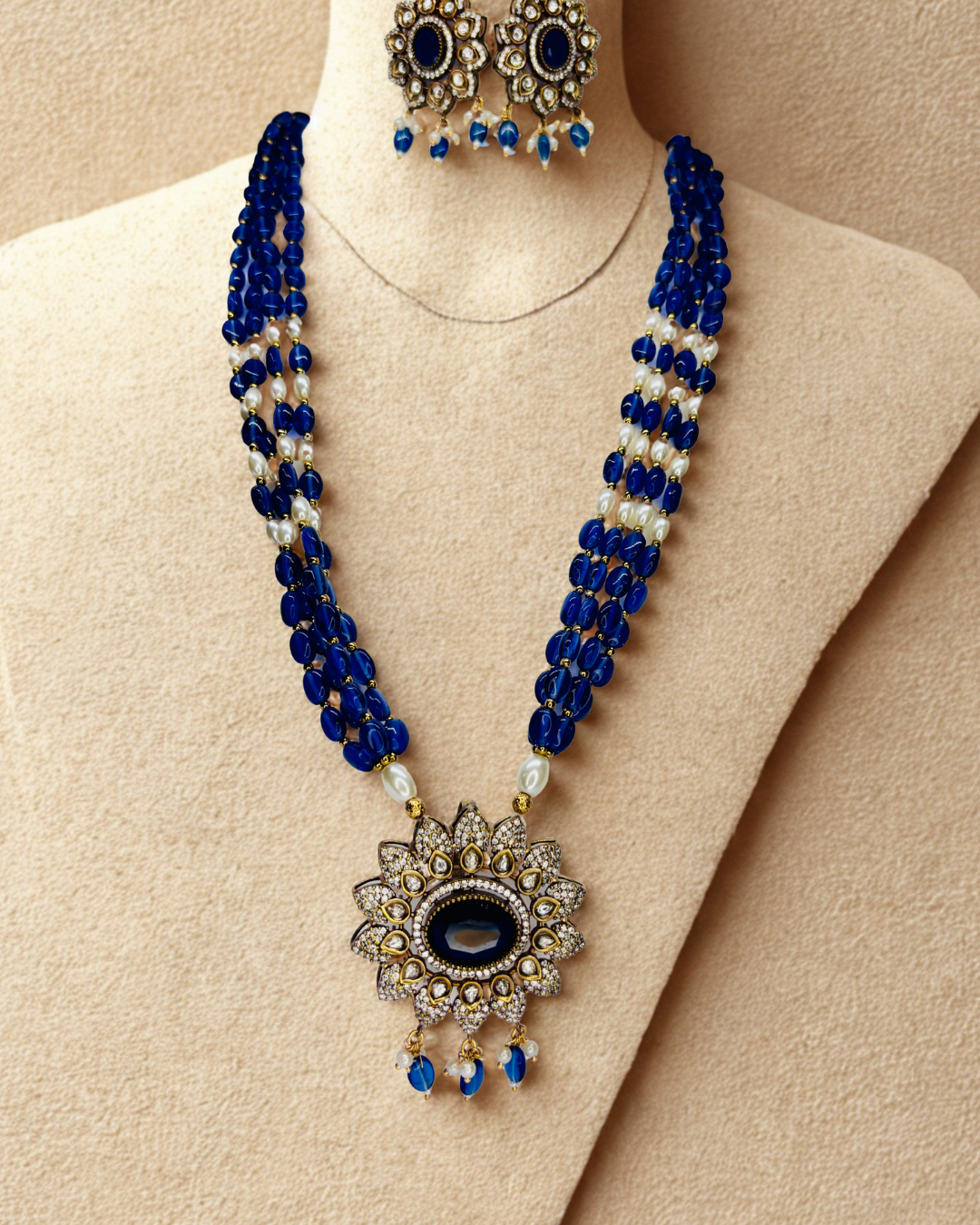 Royal Multistrand Kundan Beaded Long Necklace Set