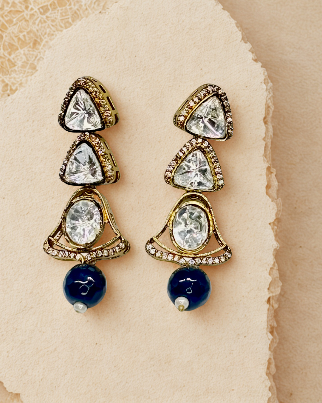 Royal Black Kundan Drop Earrings