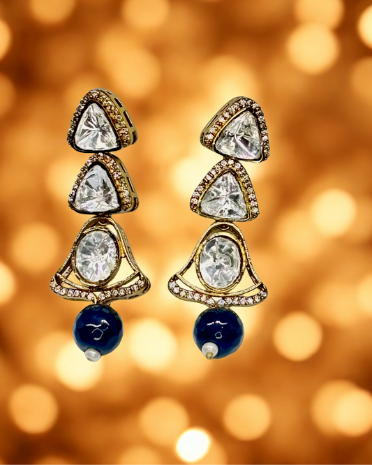 Royal Black Kundan Drop Earrings