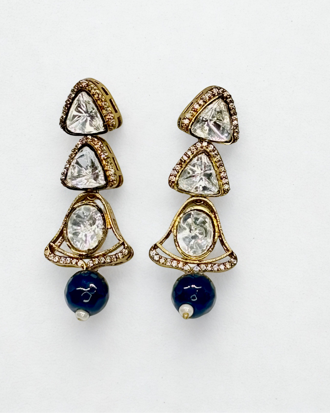 Royal Black Kundan Drop Earrings