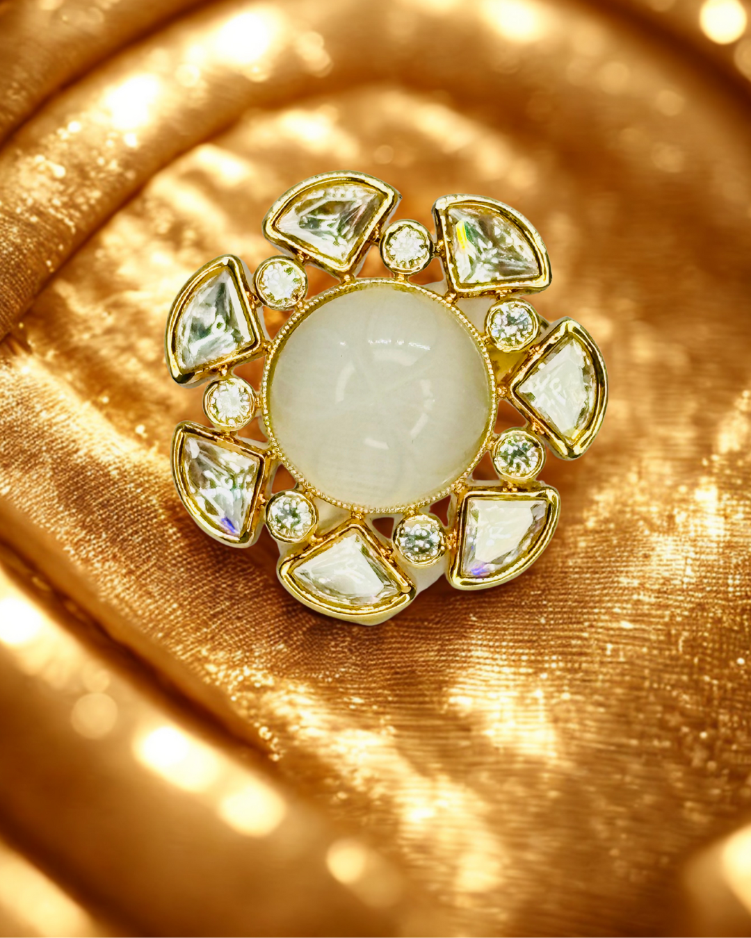 Moon Glow Kundan Floral Statement Ring