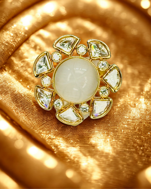 Moon Glow Kundan Floral Statement Ring