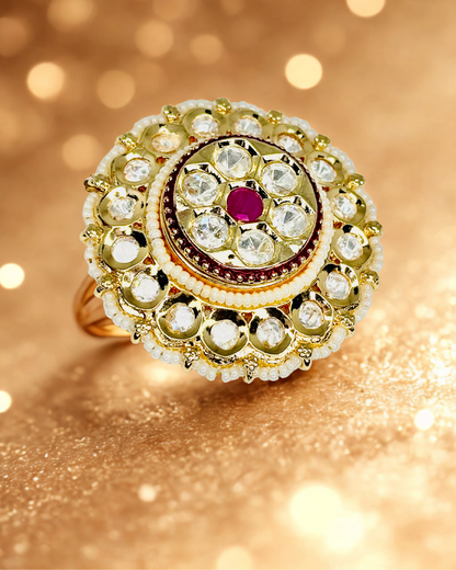 Rajwada Kundan Pearl Ring