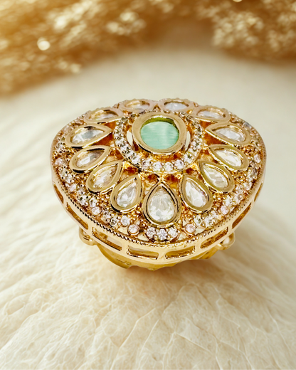 Peacock Eye Kundan Box Ring