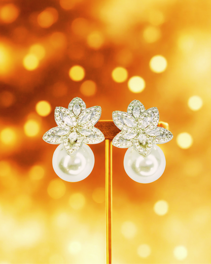 Lotus Pearl Bloom Studs Earrings
