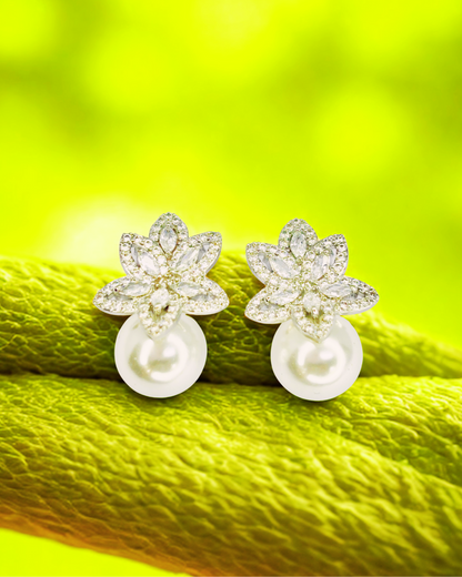 Lotus Pearl Bloom Studs Earrings