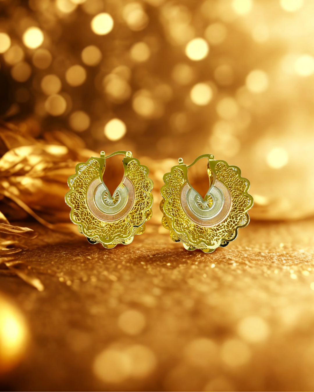 Golden Filigree Hoop Earrings.