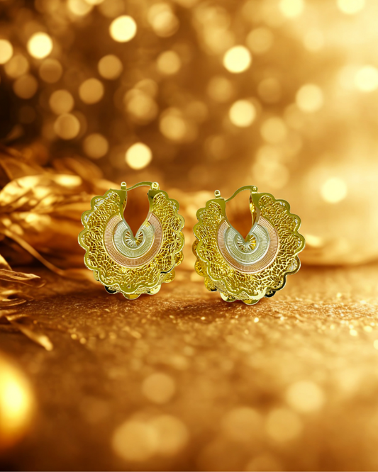 Golden Filigree Hoop Earrings.