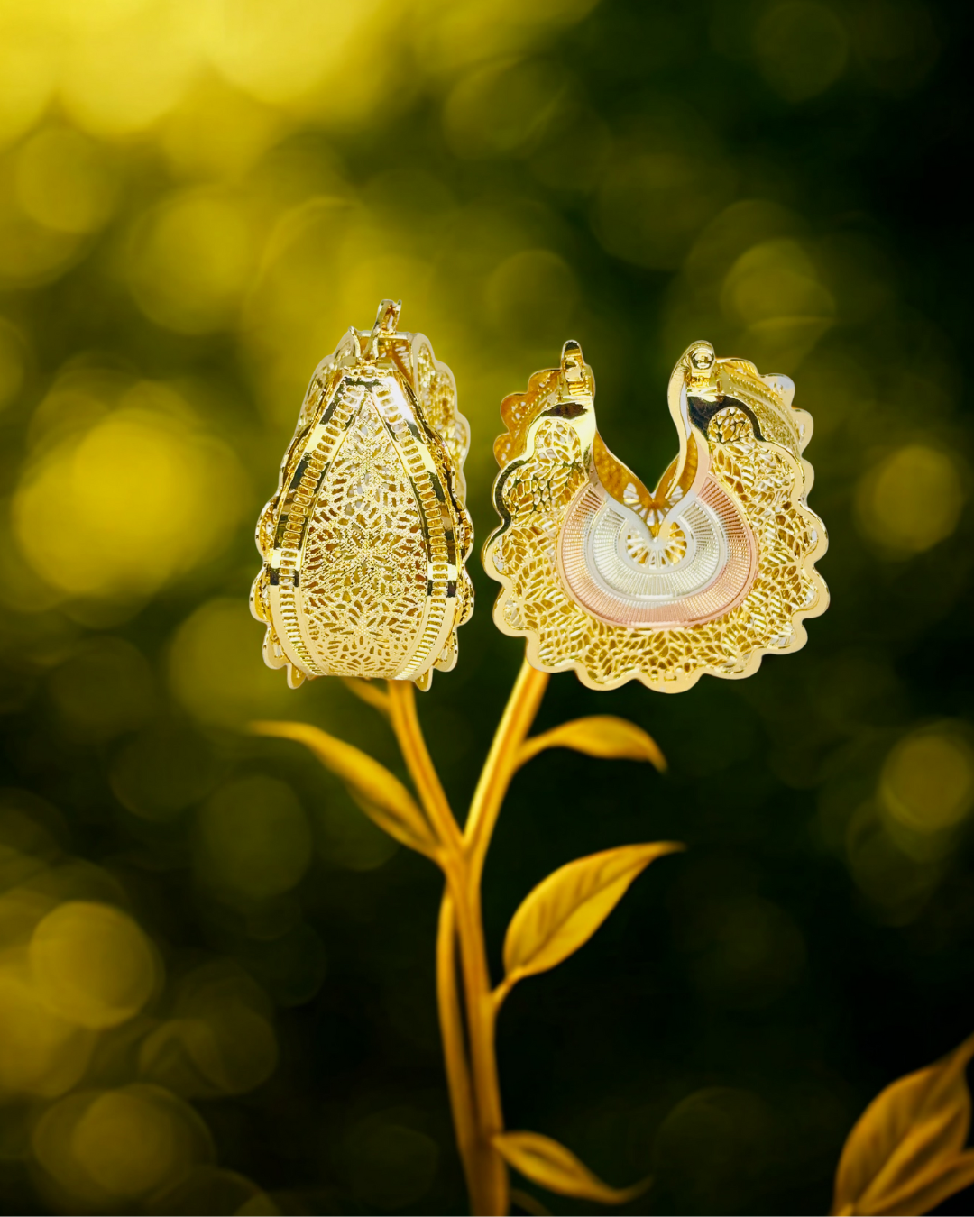 Golden Filigree Hoop Earrings.