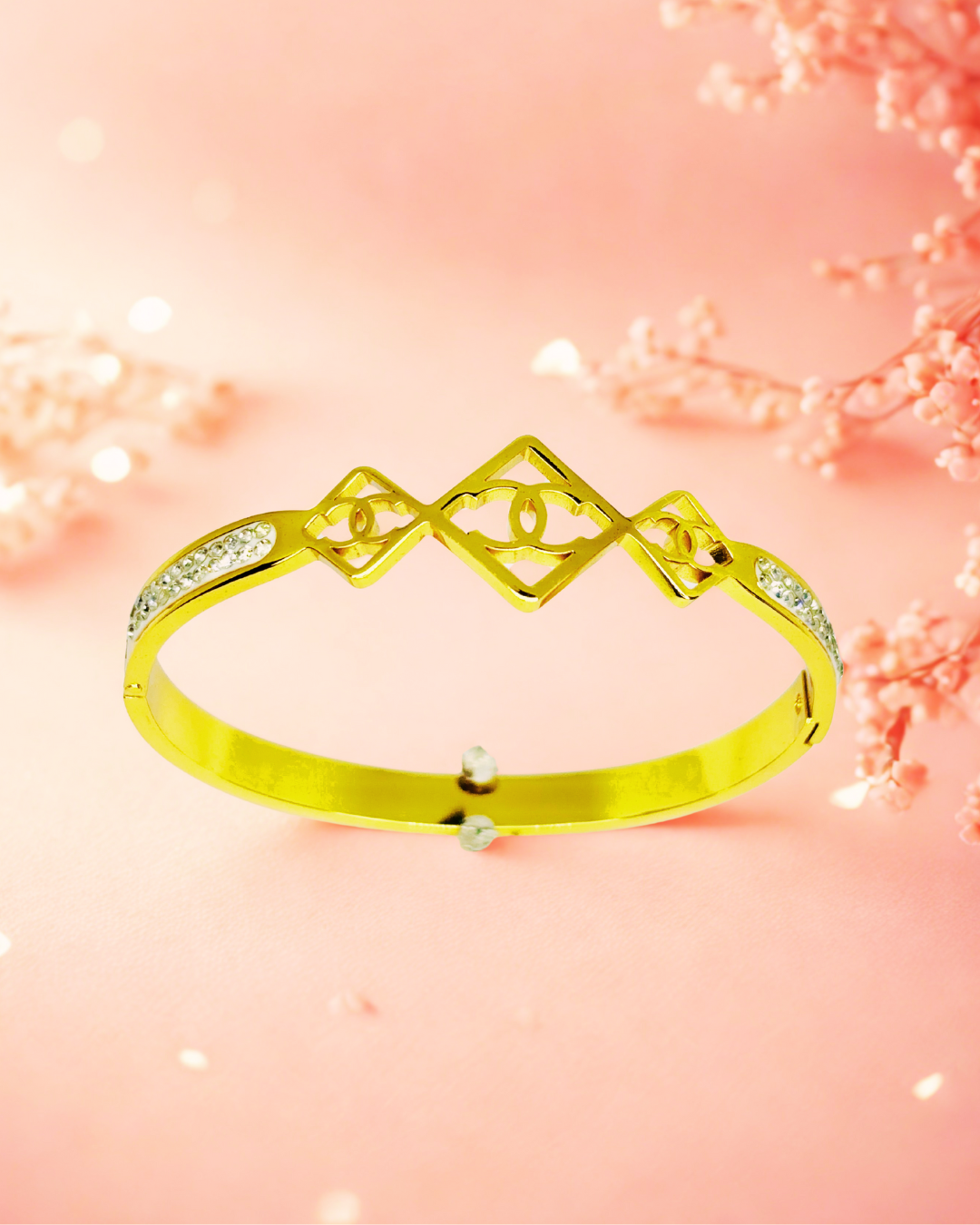 Geometric Diamond-Cut Gold Korean Bracelet