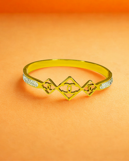 Geometric Diamond-Cut Gold Korean Bracelet
