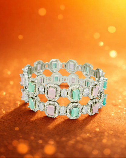 Blush Elegance Dual-Tone AD Bangles