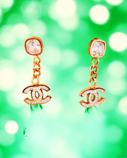 Crystal Chain Logo Dangle Earring