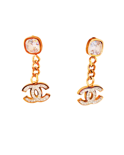 Crystal Chain Logo Dangle Earring