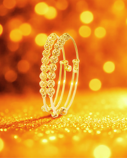 Textured Bead Gold-Plated Korean Kada Bangles