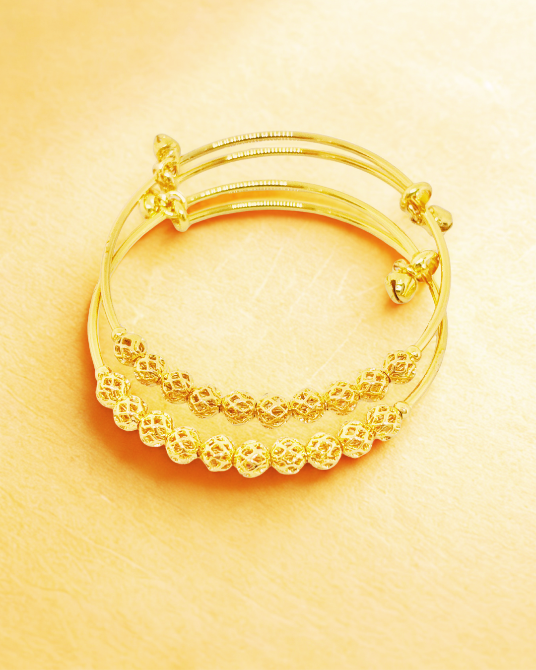 Textured Bead Gold-Plated Korean Kada Bangles