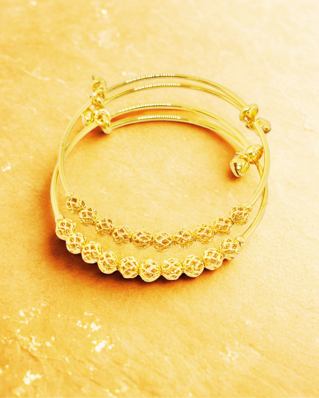 Textured Bead Gold-Plated Korean Kada Bangles