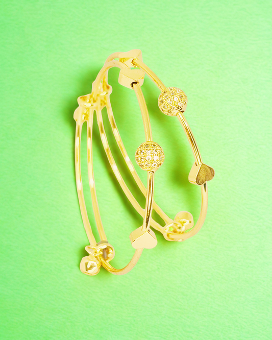 Golden Heart Bead Korean Kada Bangle.