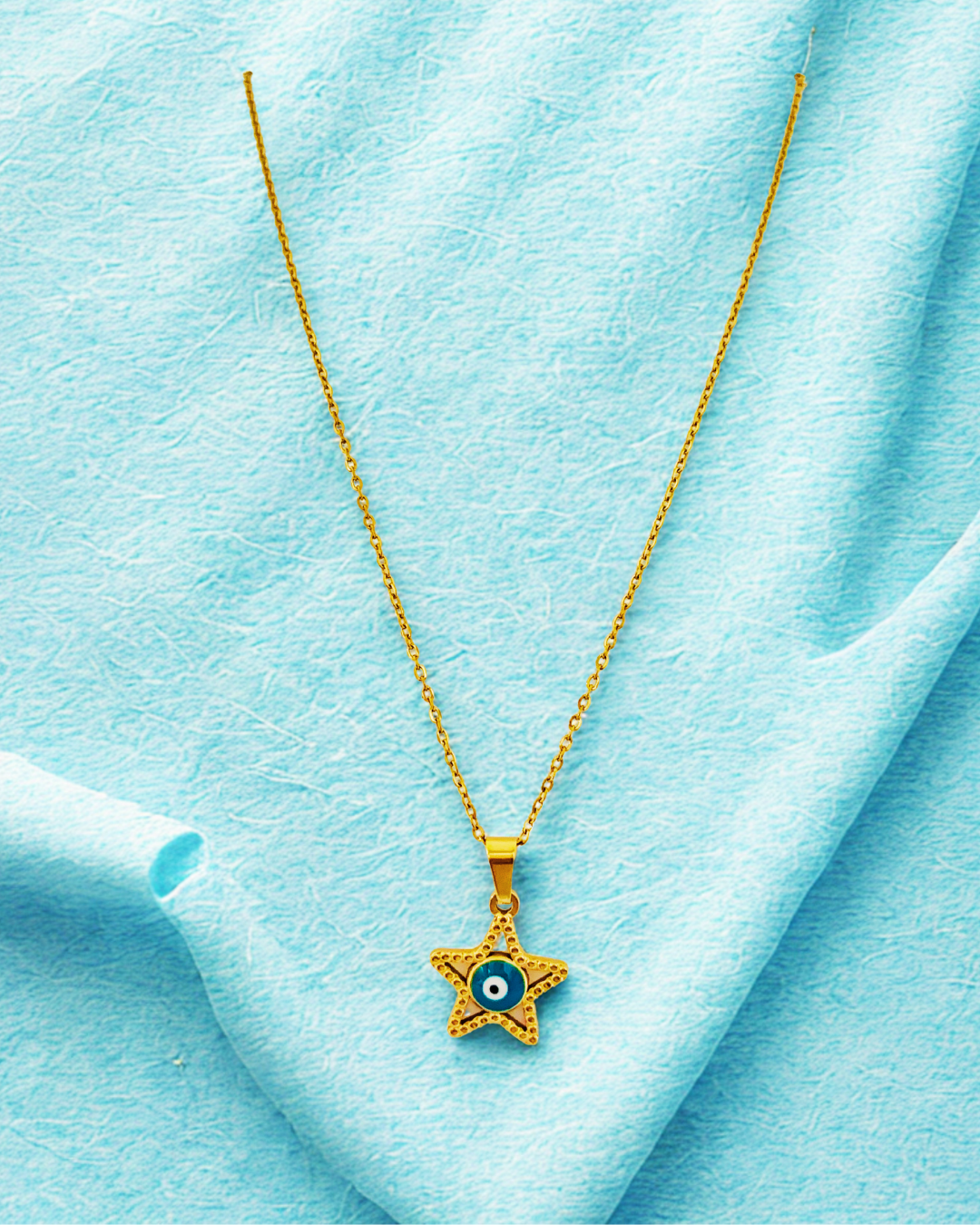Golden Star Evil Eye Pendant Korean Necklace