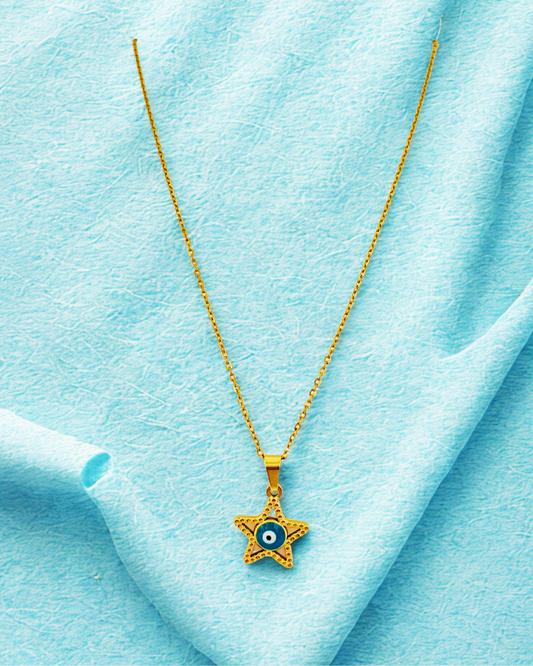 Golden Star Evil Eye Pendant Korean Necklace