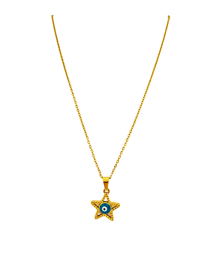 Golden Star Evil Eye Pendant Korean Necklace