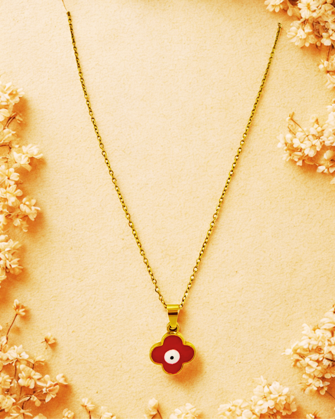 Red Clover Evil Eye Pendant Korean Necklace