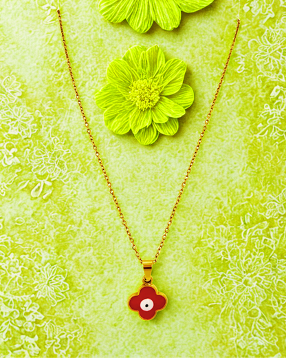 Red Clover Evil Eye Pendant Korean Necklace