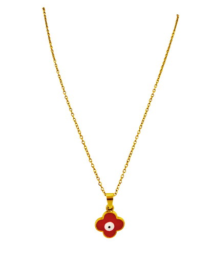 Red Clover Evil Eye Pendant Korean Necklace