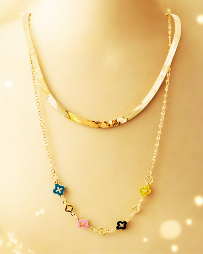 Dual Layer Gold-Tone Enamel Clover Necklace