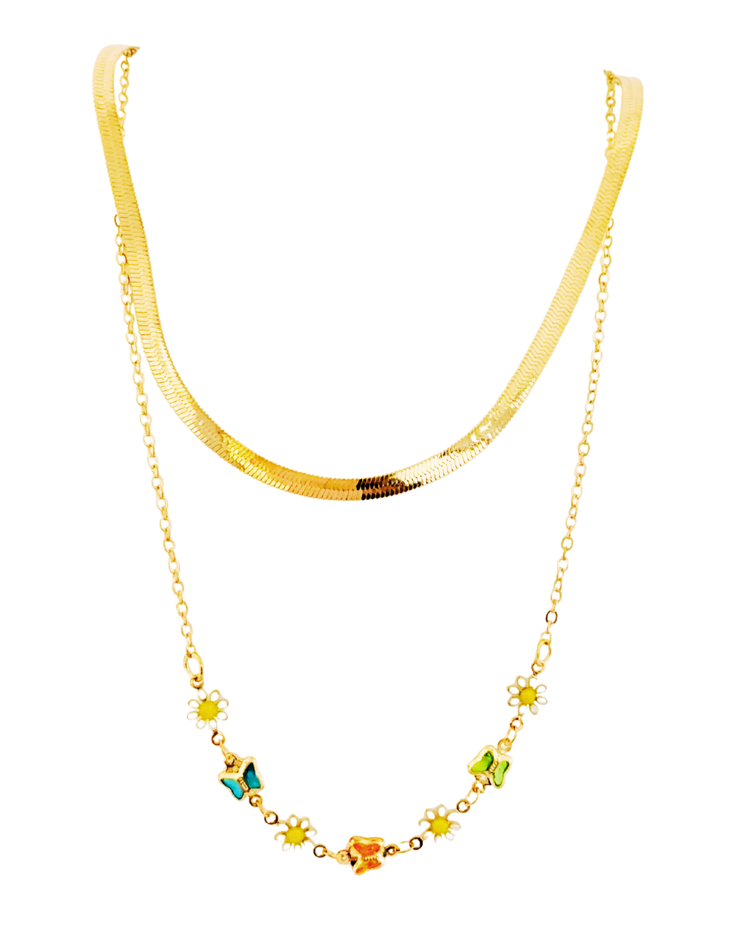 Dual Layer Gold-Tone Enamel Clover Necklace