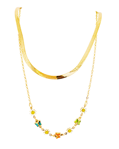 Dual Layer Gold-Tone Enamel Clover Necklace