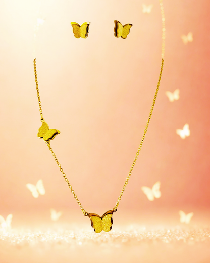 Golden Butterfly Pendant Necklace Korean Set