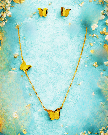 Golden Butterfly Pendant Necklace Korean Set