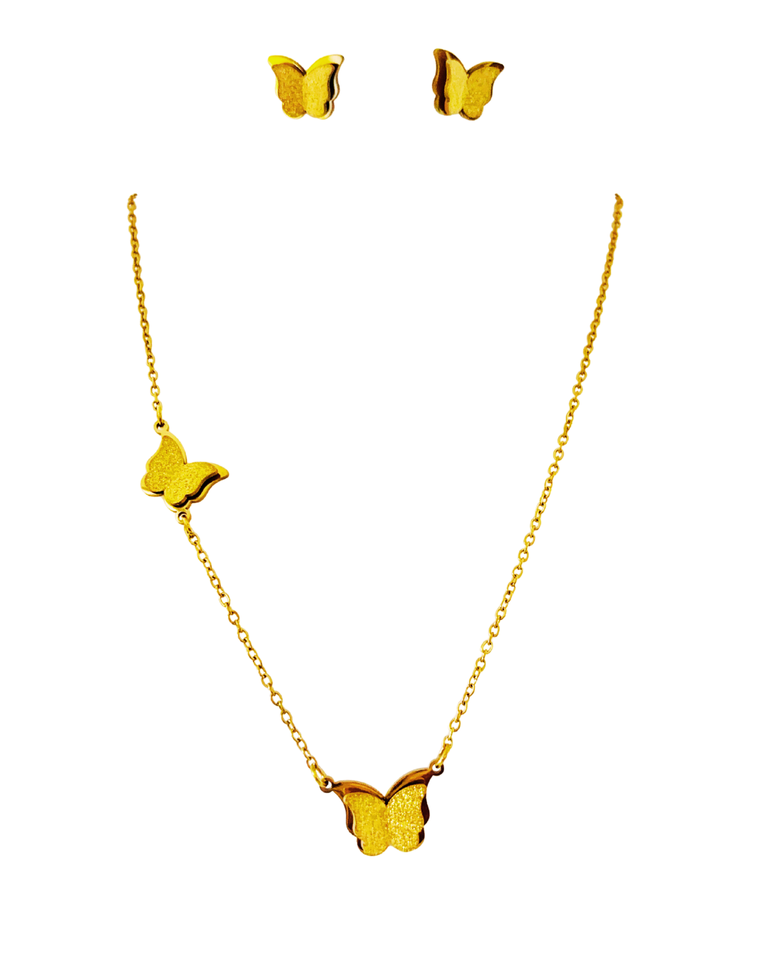 Golden Butterfly Pendant Necklace Korean Set
