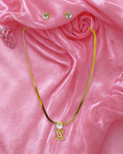 Crystal Initial Pendant Necklace & Stud Korean Set