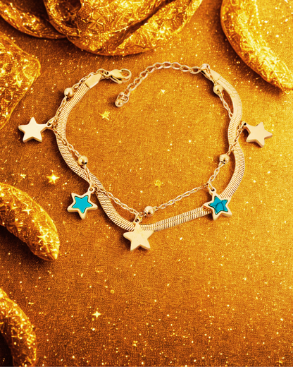 Gold-Plated Double Chain Star Charm Korean Bracelet