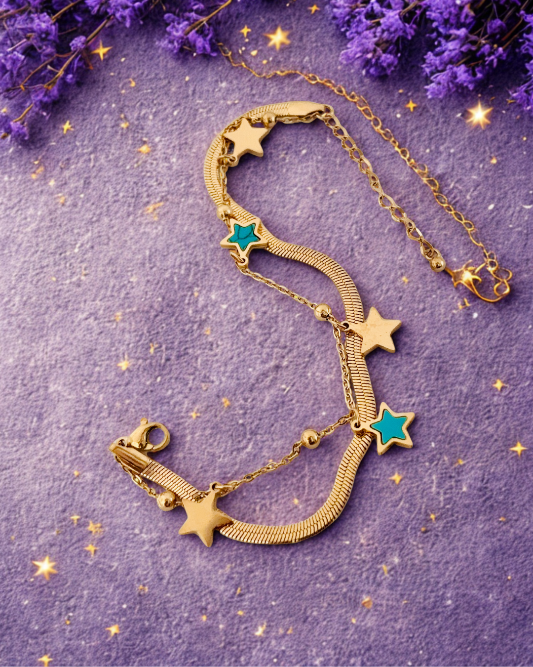 Gold-Plated Double Chain Star Charm Korean Bracelet