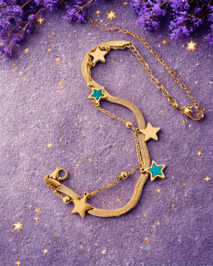 Gold-Plated Double Chain Star Charm Korean Bracelet